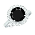 thumbnail image 1 of Rosec Jewels Natural Black Onyx Engagement Ring with Moissanite - Round Black Onyx Halo Ring - AAA Quality - Jewelry Box included, 925 Sterling Silver, US 4.00, 1 of 9