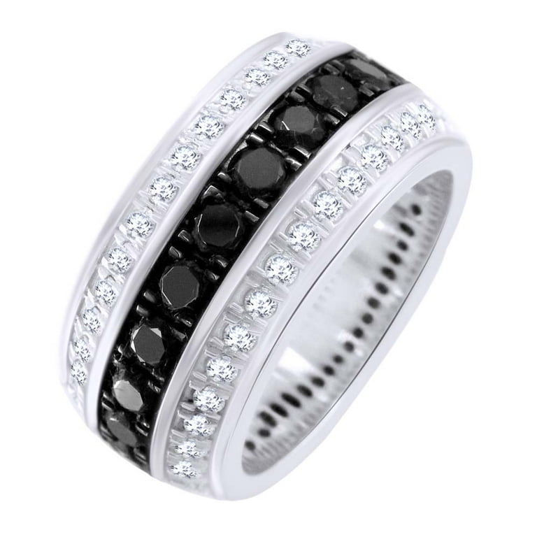 Mens black wedding shop bands with white diamonds