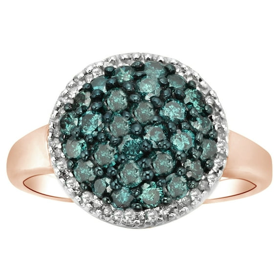 Round Shape Blue Natural Diamond Rounded Cluster Engagement Ring In 14K Rose Gold Over Sterling Silver (1 Cttw)