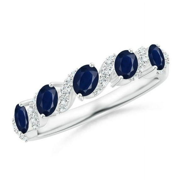 Round Shape Blue Sapphire CZ Diamond Eternity Band Ring Women 925 Sterling Silver September Birthstone Valentine Day Birthday Gift Gemstone Jewelry