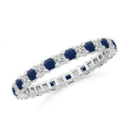 GEMSTONE UNIVERSE Round Shape Blue Sapphire CZ Diamond Eternity Band Ring 925 Sterling Silver September Birthstone Wedding Anniversary Gift Gemstone Jewelry