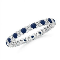 Round Shape Blue Sapphire CZ Diamond Eternity Band Ring 925 Sterling Silver September Birthstone Wedding Anniversary Gift Gemstone Jewelry