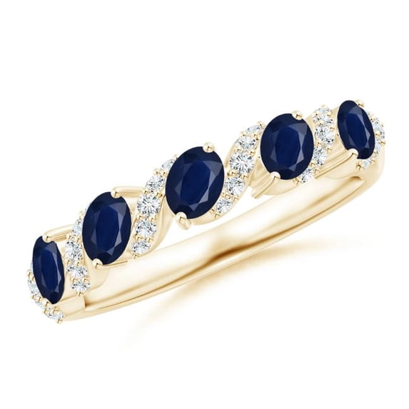 Round Shape Blue Sapphire CZ Diamond Eternity Band Ring 925 Sterling Silver Yellow Gold Plated September Birthstone Valentine Day Birthday Gift Gemstone Jewelry