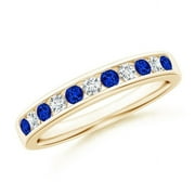 GEMSTONE UNIVERSE Round Shape Blue Sapphire CZ Diamond Eternity Band Ring 925 Sterling Silver Yellow Gold Plated September Birthstone Wedding Valentines Day Gift Gemstone Jewelry