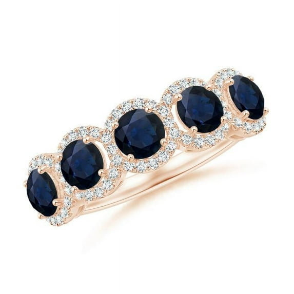Round Shape Blue Sapphire CZ Diamond Eternity Band Ring Women 925 Sterling Silver Rose Gold Plated September Birthstone Christmas New Year Gift Gemstone Jewelry