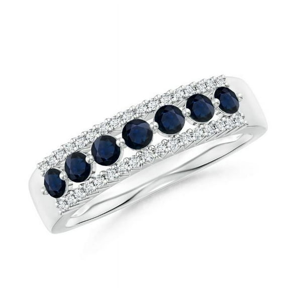 Round Shape Blue Sapphire CZ Diamond Eternity Band Ring Women 925 Sterling Silver September Birthstone Wedding Valentines Day Gift Gemstone Jewelry