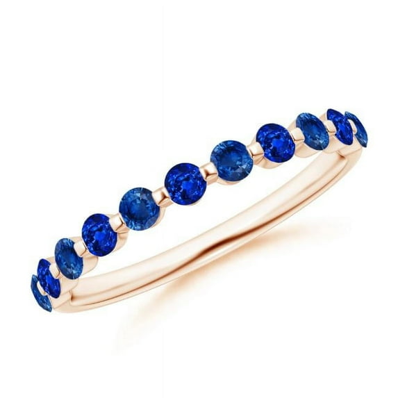 Round Shape Blue Sapphire Eternity Band Ring 925 Sterling Silver Rose Gold Plated September Birthstone Engagement Anniversary Gift Gemstone Jewelry