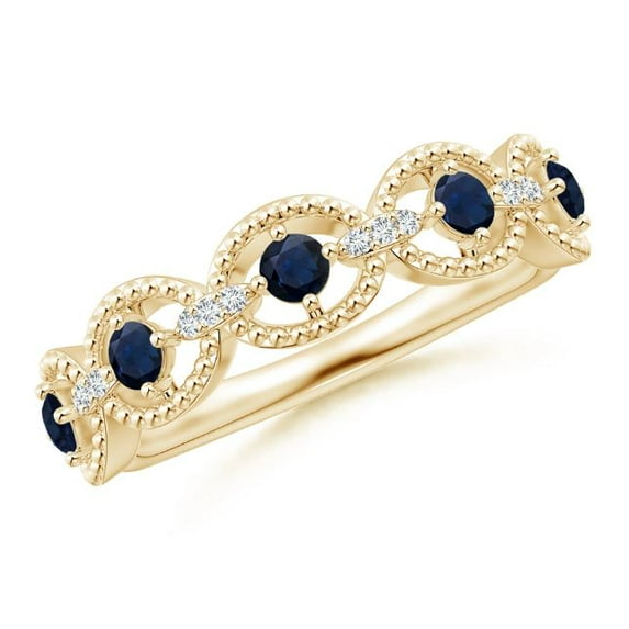 Round Shape Blue Sapphire Eternity Band Ring Women 925 Sterling Silver Yellow Gold Plated September Birthstone Mothers Day Women Gift Gemstone Jewelry