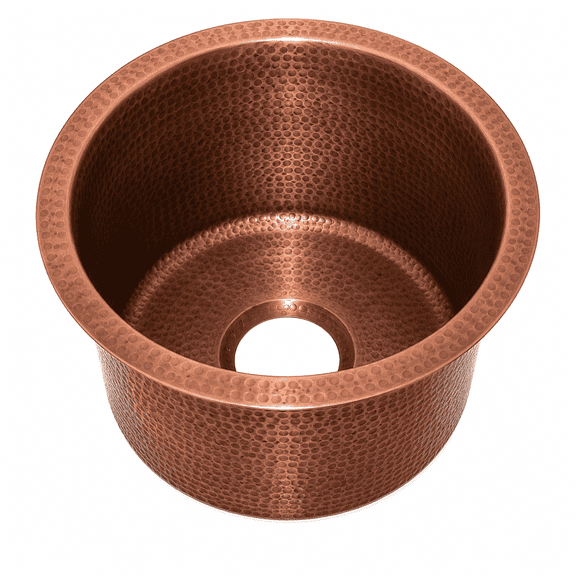 Round Shape Copper Undermount Bar Sink - Single Bowl 16-Gauge Antique Finish - Perfect for Home, Hotel, Bar Accessory - 18'' x 8''