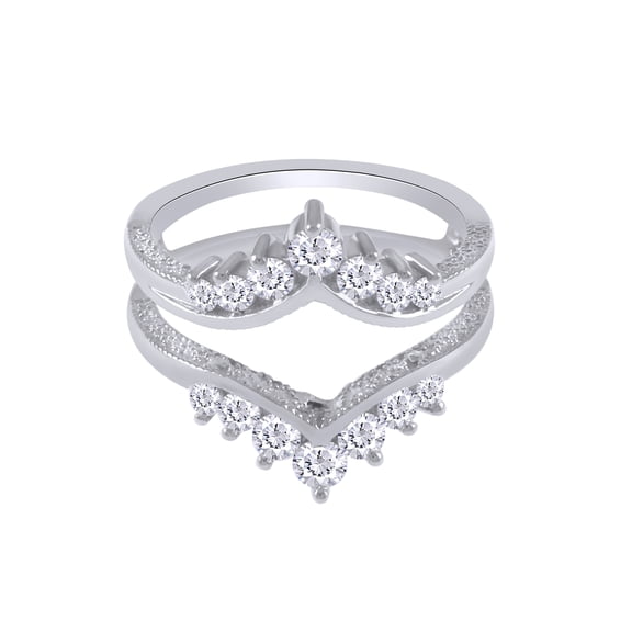 Round Shape Cubic Zirconia Chevron Enhancer Guard Ring 10k White Gold Ring Size - 11.5