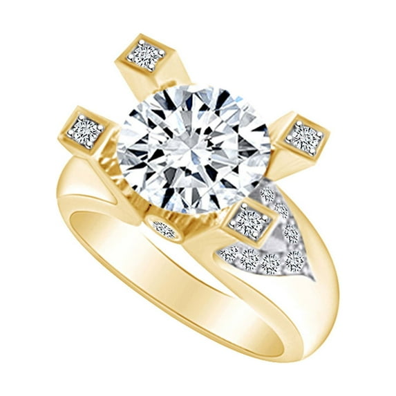 AFFY Round Shape Cubic Zirconia Cluster Ring In 14K Yellow Gold Over Sterling Silver Ring Size-5