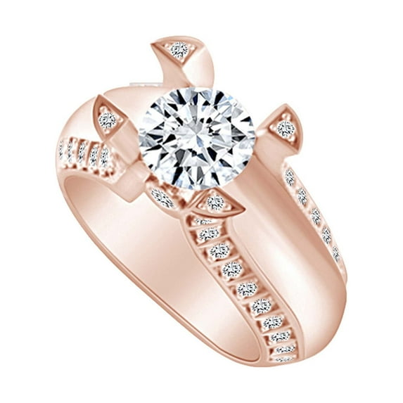 AFFY Round Shape Cubic Zirconia Engagement Fashion Ring In 925 Sterling Silver Ring Size-8