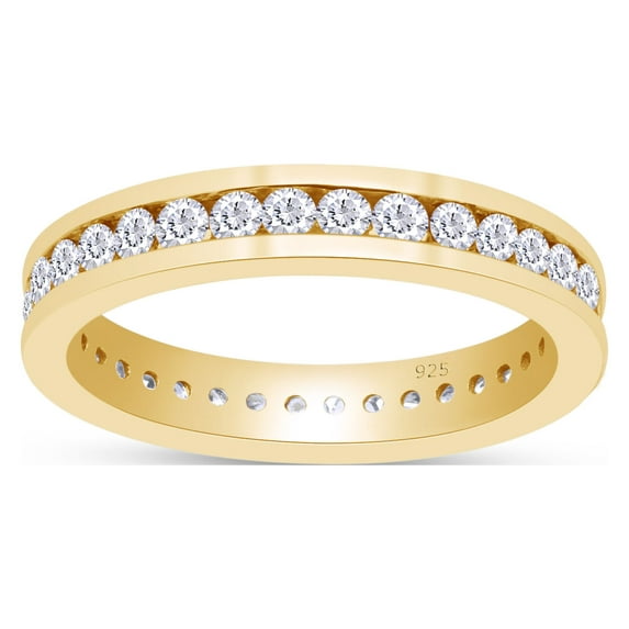 AFFY Round Shape Cubic Zirconia Full Eternity Band Ring In 14K Yellow Gold Over Sterling Silver, Ring Size-9