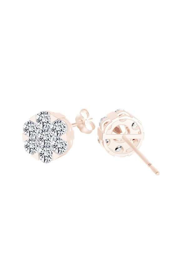 Round Shape Cubic Zirconia Snow Stud Earrings 14k Rose Gold Over Sterling Silver (0.40 Cttw)