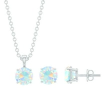 Rosec Jewels Round Shape Ethiopian Opal Solitaire Jewelry Set for Women (5 mm, 1.50 CT), 925 Sterling Silver