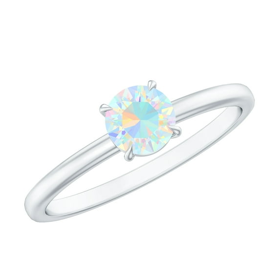 Rosec Jewels Round Shape Ethiopian Opal Solitaire October Birthstone Ring, Promise Ring (5 mm), 14K White Gold, US 10.50