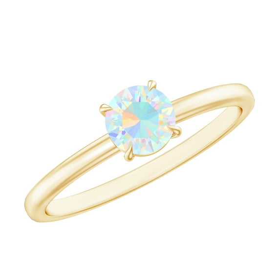 Rosec Jewels Round Shape Ethiopian Opal Solitaire October Birthstone Ring, Promise Ring (5 mm), 18K Yellow Gold, US 9.00