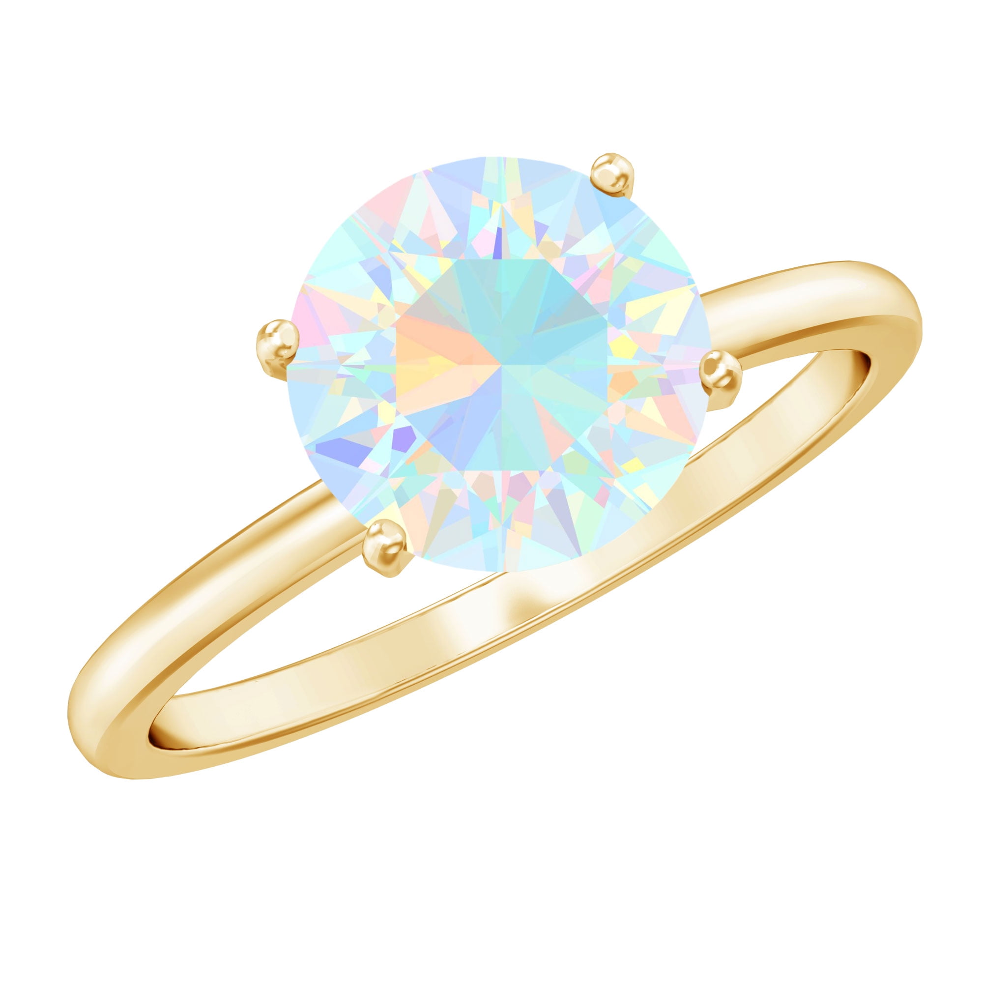 Rosec Jewels Ethiopian Opal Engagement Ring for Women - 2 Carat - October Birthstone Opal Solitaire Ring - AAA Quality, 10K Yellow Gold, US 9.00