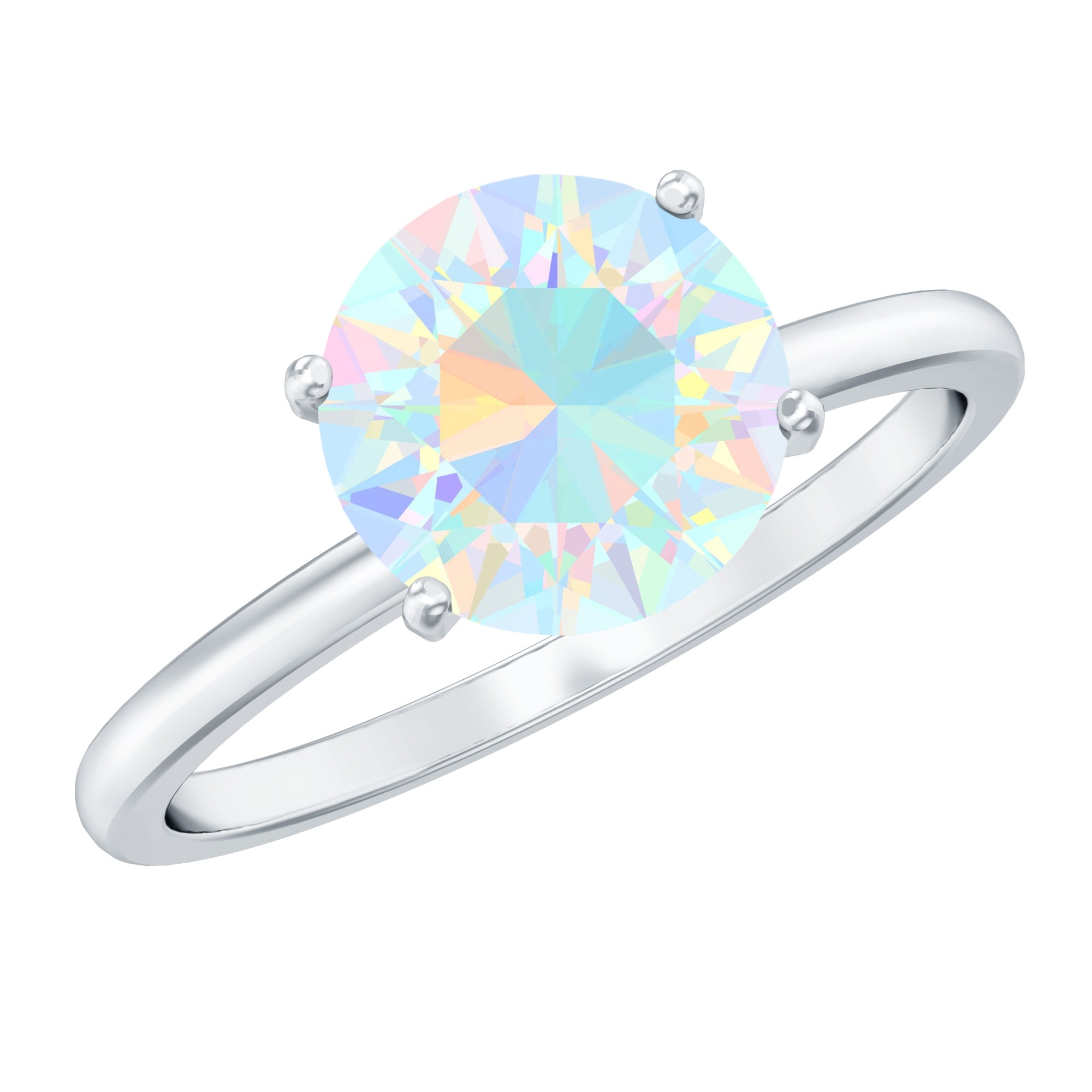 Rosec Jewels Ethiopian Opal Engagement Ring for Women - 2 Carat - October Birthstone Opal Solitaire Ring - AAA Quality, 14K White Gold, US 4.00