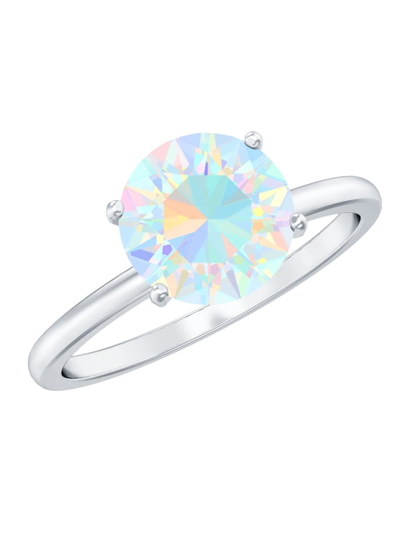 Real Ethiopian Opal Engagement Ring for Women - 2 Carat Solitaire October Birthstone Opal Ring - AAA Quality, 925 Sterling Silver, US 4.00