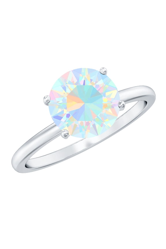 Ethiopian Opal Engagement Ring for Women - 8 mm - October Birthstone Opal Solitaire Ring - AAA Quality, 925 Sterling Silver, US 4.00