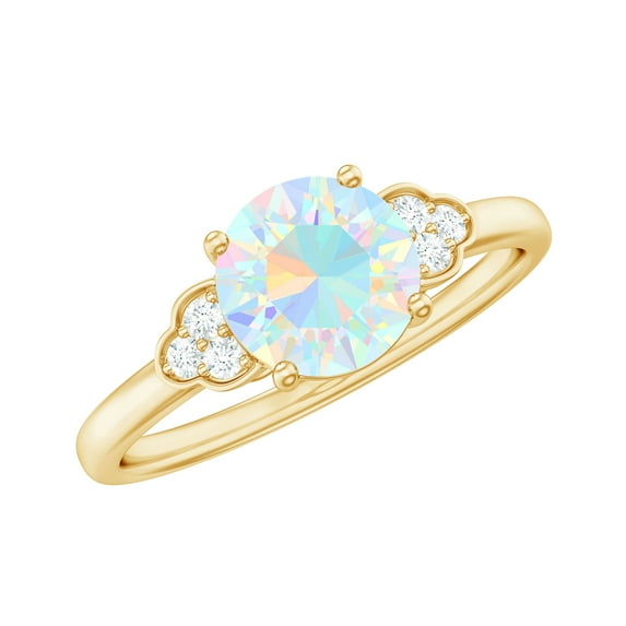 Rosec Jewels Natural Ethiopian Opal Engagement Ring for Women - 6 mm - Opal Diamond Ring - AAA Quality - with Jewelry Box, 10K Yellow Gold, US 8.50