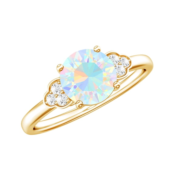 Rosec Jewels Natural Ethiopian Opal Engagement Ring for Women - 6 mm - Opal Diamond Ring - AAA Quality - with Jewelry Box, 14K Yellow Gold, US 7.00