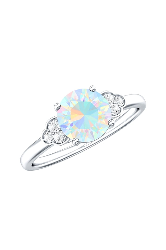 Natural Ethiopian Opal Engagement Ring for Women - 0.8 Ct - Opal Diamond Ring - AAA Quality - with Jewelry Box, 925 Sterling Silver, US 8.00