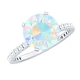 thumbnail image 1 of Rosec Jewels Round Shape Ethiopian Opal Solitaire Ring with Diamond for Women (2 Carat), 14K White Gold, US 9.00, 1 of 9