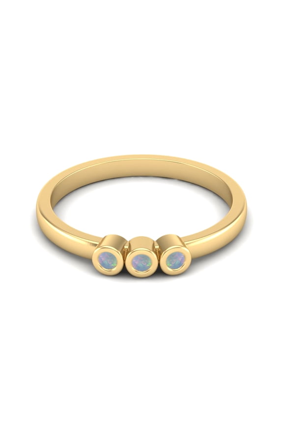 Round Shape Ethiopian Opal Stackable Women Mother's Day Gift Ring 925 Silver Gold Vermeil Delicate Jewelry