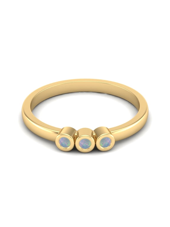 Round Shape Ethiopian Opal Stackable Women Valentines Day Gifts Ring 925 Silver Gold Vermeil Delicate Jewelry