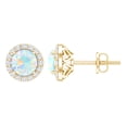 thumbnail image 1 of Rosec Jewels Round Shape Ethiopian Opal Stud Earrings with Moissanite Halo (AAA Quality), 14K Yellow Gold, 1 of 8