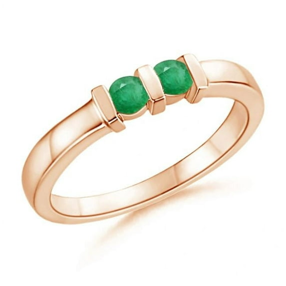 Round Shape Green Emerald Band Ring Women 925 Sterling Silver Rose Gold Plated May Birthstone Mothers Day Women Gift Gemstone Jewelry