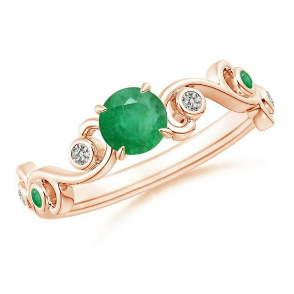 Round Shape Green Emerald CZ Diamond Band Ring Women 925 Sterling Silver Rose Gold Plated May Birthstone Christmas New Year Gift Gemstone Jewelry