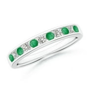GEMSTONE UNIVERSE Round Shape Green Emerald CZ Diamond Eternity Band Ring Women 925 Sterling Silver May Birthstone Christmas New Year Gift Gemstone Jewelry