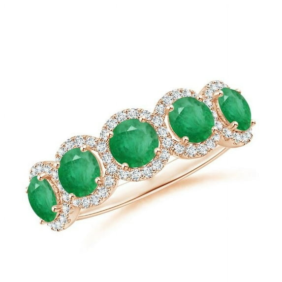 Round Shape Green Emerald CZ Diamond Eternity Band Ring Women 925 Sterling Silver Rose Gold Plated May Birthstone Wedding Anniversary Gift Gemstone Jewelry