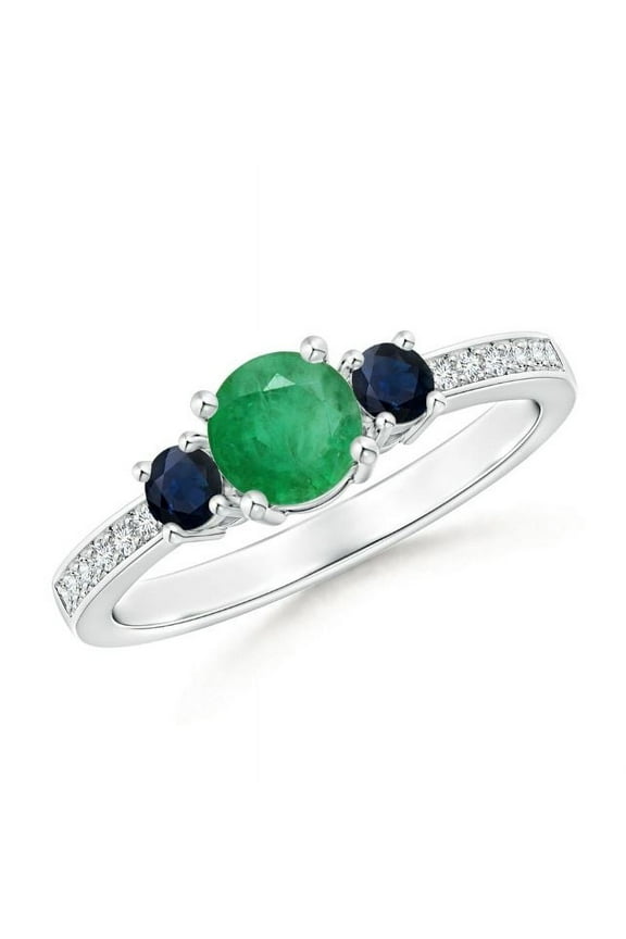 Round Shape Green Emerald Sapphire Band Ring Women 925 Sterling Silver May Birthstone Engagement Anniversary Gift Gemstone Jewelry