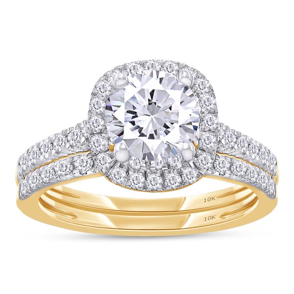 AFFY Round Shape IGI Certified Lab Grown Diamond Halo Cushion Frame Bridal Set Engagement Ring For Women In 10K Solid Yellow Gold Jewelry (1.45 Cttw)-7