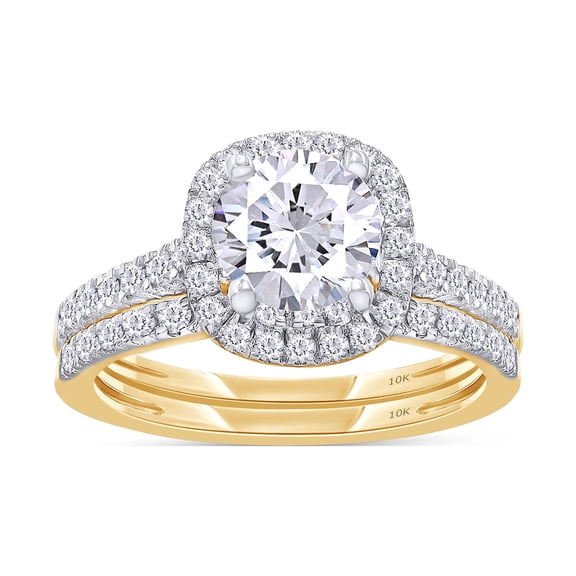 Round Shape IGI Certified Lab Grown Diamond Halo Cushion Frame Bridal Set Engagement Ring For Women In 10K Solid Yellow Gold Jewelry (1.45 Cttw)-7