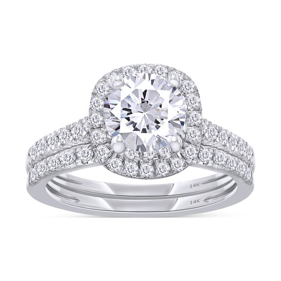 Round Shape IGI Certified Lab Grown Diamond Halo Cushion Frame Bridal Set Engagement Ring For Women In 14K Solid White Gold Jewelry (1.45 Cttw)-6
