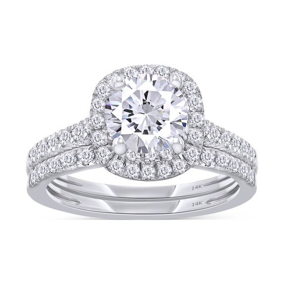 Round Shape IGI Certified Lab Grown Diamond Halo Cushion Frame Bridal Set Engagement Ring For Women In 14K Solid White Gold Jewelry (1.45 Cttw)-9