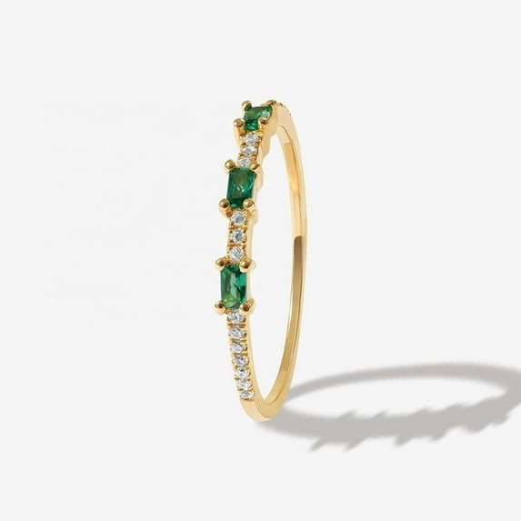 Round Shape Lab Created Emerald Green Moissanite Half Eternity Ring in 925 Sterling Silver – Handmade Vintage Statement Band for Women, Engagement or Promise Gift