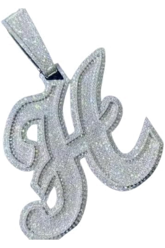 Round Shape Lab Created Moissanite Diamond Tester Passed Initial Letter "H" Pendant in 14K White Gold Plated 925 Sterling Silver