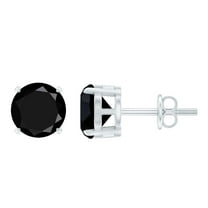 Rosec Jewels Round Shape Lab Grown Black Diamond Solitaire Stud Earrings for Women - 7 mm, 925 Sterling Silver