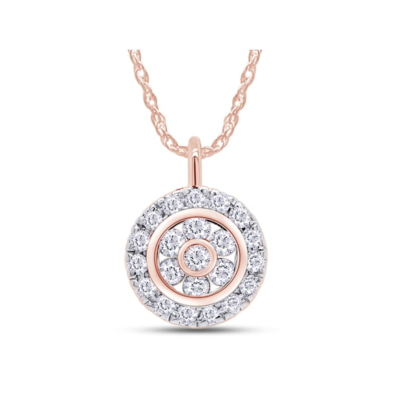 Round Shape Lab Grown Diamond Flower Cluster Pendant Necklace with Halo in 14K Rose Gold Jewelry For Women with 18" Silver Long Rope Chain (0.17 Cttw, H Color, SI2 Clarity)