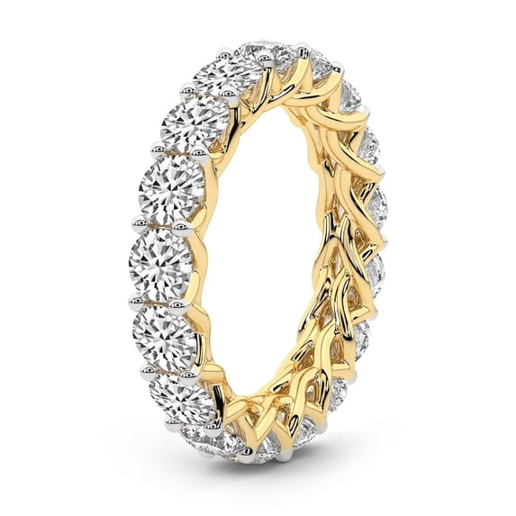 Round Shape Lab Grown Diamond Meadow Crisscross Eternity Ring For Women | 7 Carat IGI Certified 14K Yellow Gold | FG-VS Quality Friendly Diamonds Eternity Ring Size 4