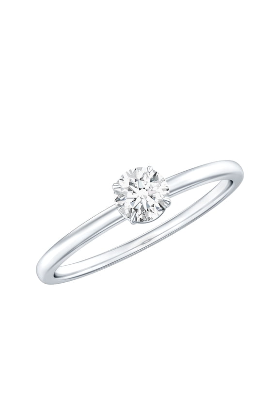 Certified 5mm Round Lab Grown Diamond Solitaire Promise Ring for Women, EF-VS Grade, 14K White Gold, US 7.00