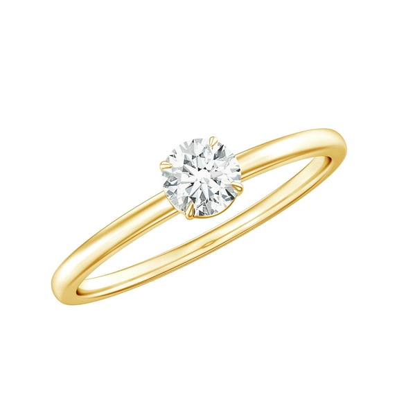 Certified 5mm Round Lab Grown Diamond Solitaire Promise Ring for Women, EF-VS Grade, 18K Yellow Gold, US 7.50