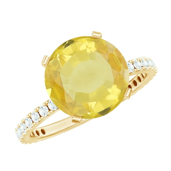 Rosec Jewels Certified Lab Grown Yellow Sapphire Engagement Ring 4 Ct - Sapphire Solitaire Ring with Diamond (10 mm, AAAA Grade), 14K Yellow Gold, US 3.00