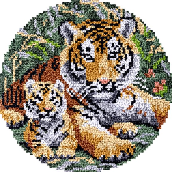 Round Shape Latch Hook Kits Rug Tiger Diy Round Shape Crafts Yarn Carpet Craftsfabrics Rug 60% Cotton 40% Polyester 50Cm In Diameter